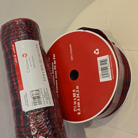 98 ft Wire Mesh Red Black New jumbo Ribbon 2.5" 9 5" Christmas Celebrate It Deal - Picture 4 of 7